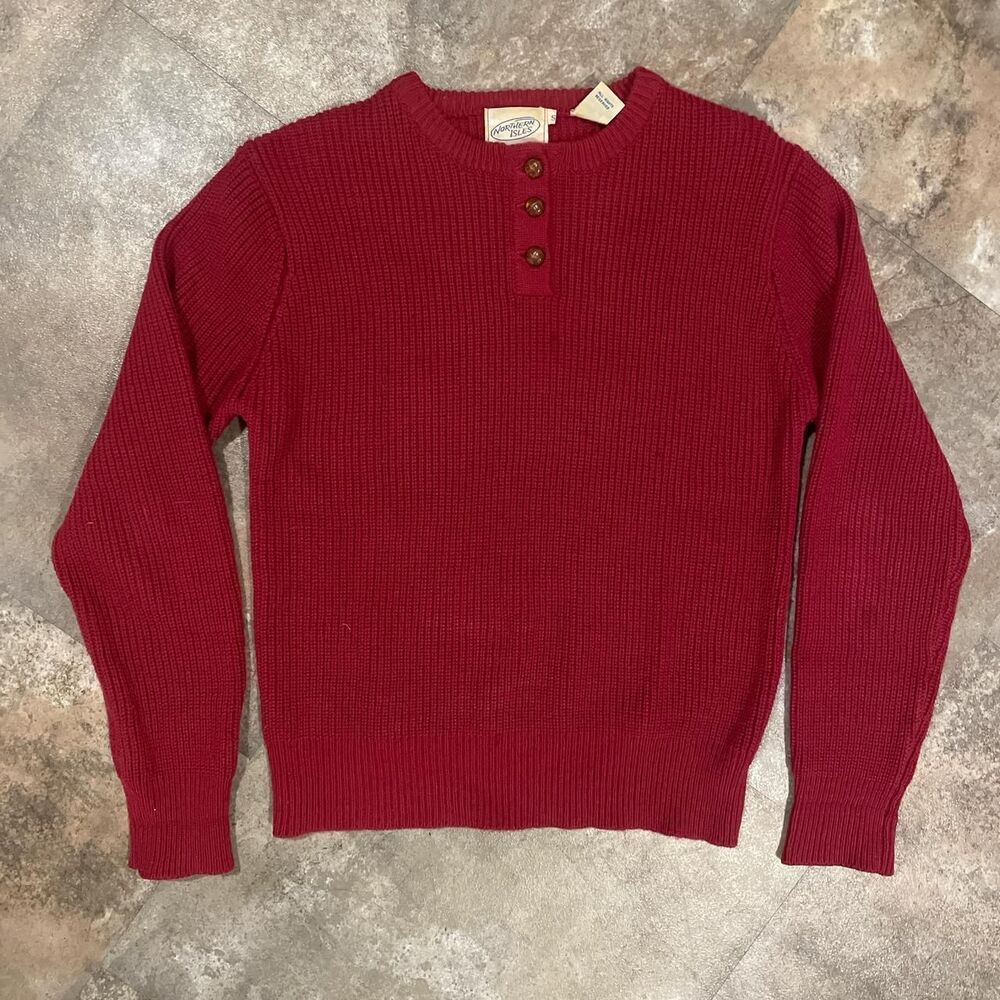 vintage 90s northern isles quarter button knit maroon grandma sweater size small